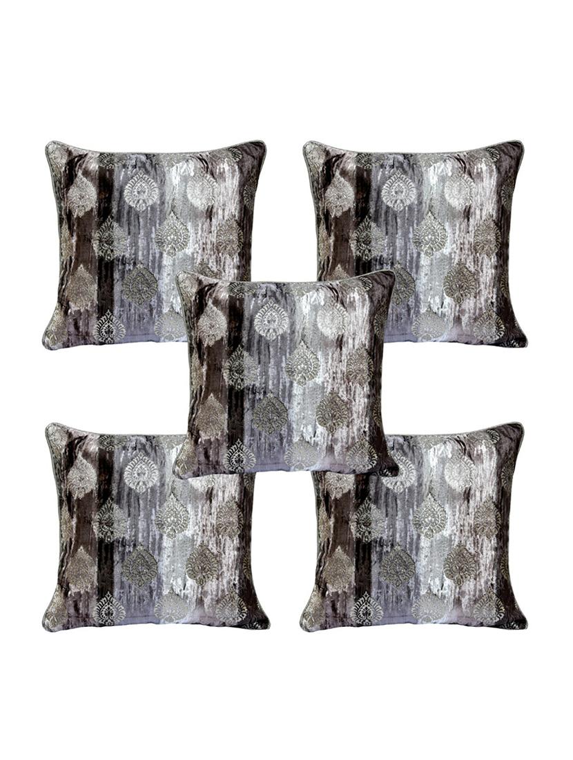 indhome life embosed self  bedroom & living room cushion cover set sofa velvet cushion covers '16x16inches' (set of 5 pcs) - 17808936 -  Zoom Image - 0