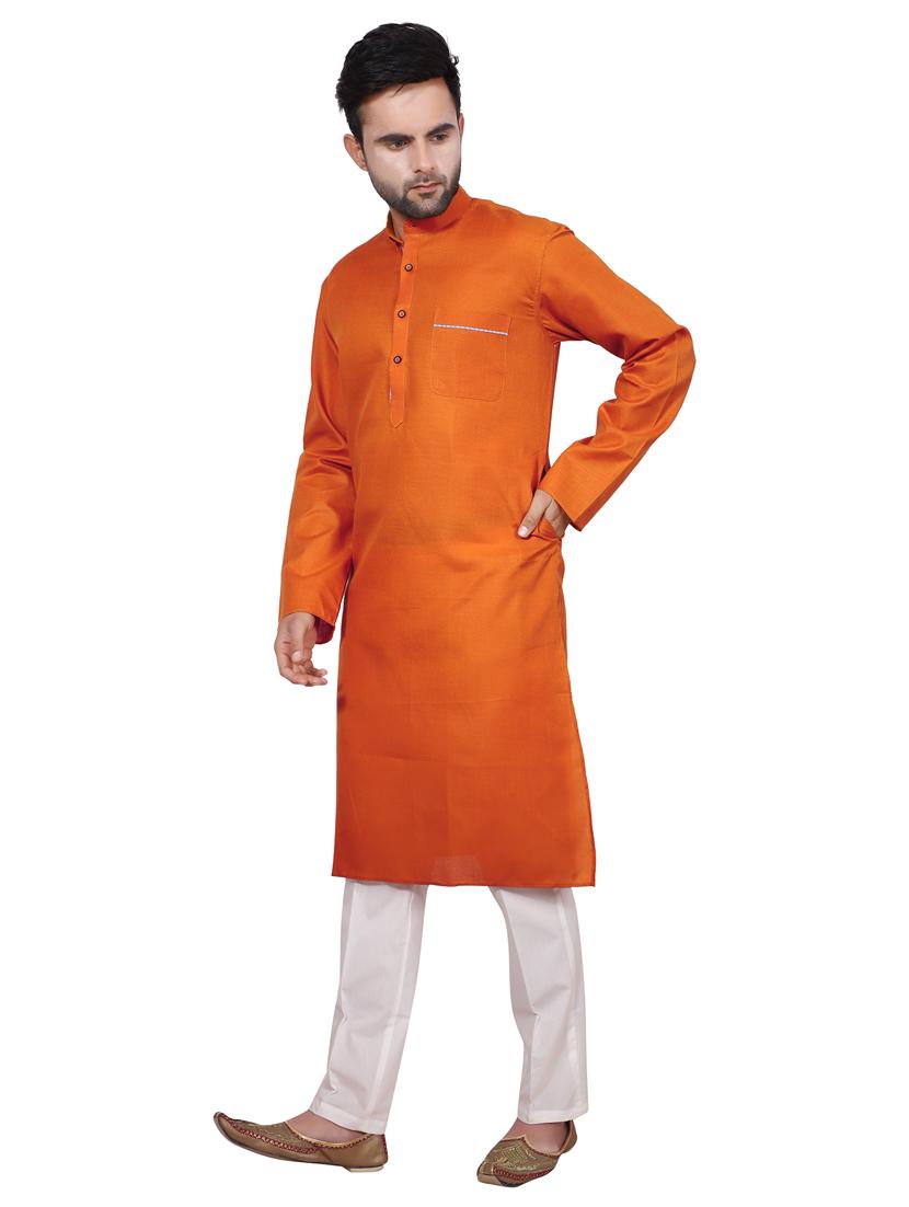 orange solid kurta pyjama set - 17809536 - Standard Image - 1