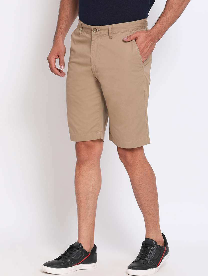 beige solid bermuda shorts - 17809701 - Standard Image - 1