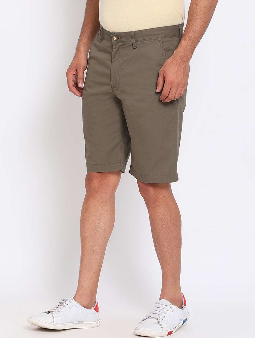 olive green solid bermuda shorts - 17809702 -  Standard Image - 1