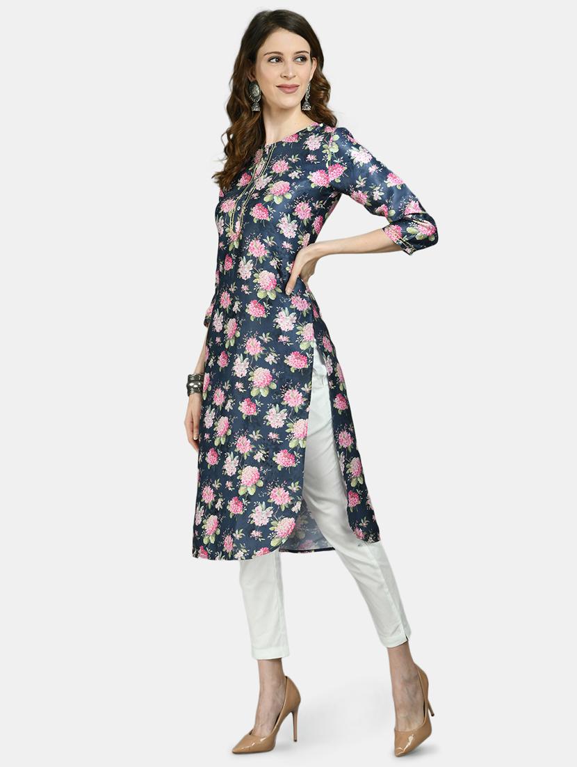 floral silk straight kurta - 17810154 - Standard Image - 1