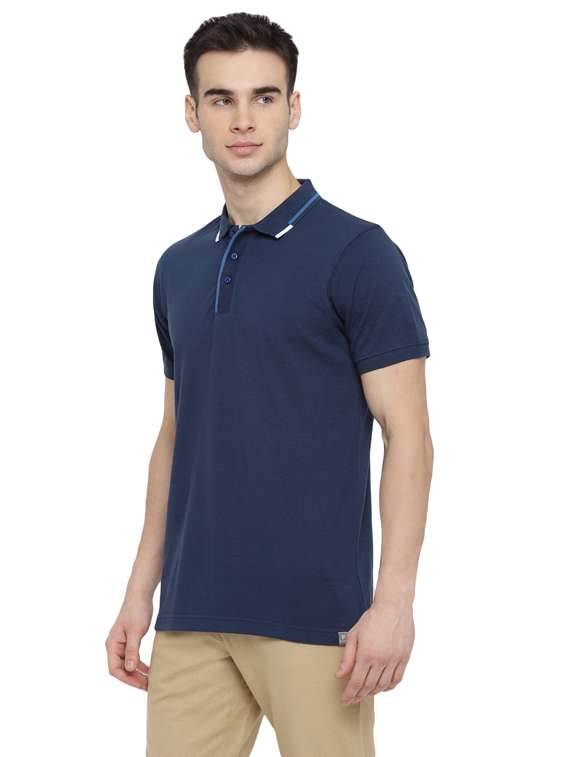 navy blue solid polo t-shirt - 17812218 -  Standard Image - 1