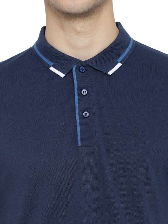 navy blue solid polo t-shirt - 17812218 -  Standard Image - 4