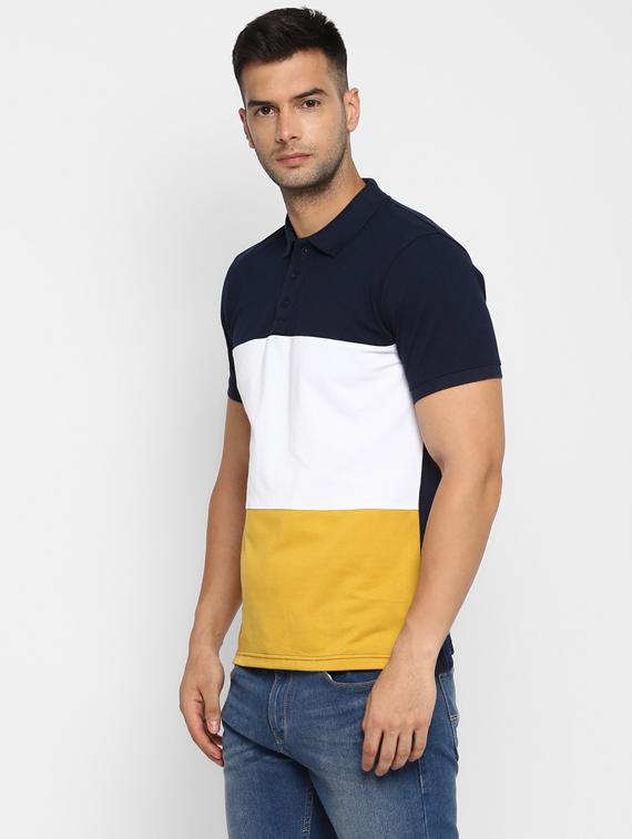 navy blue color block polo t-shirt - 17812239 -  Standard Image - 1