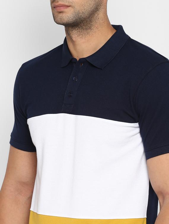 navy blue color block polo t-shirt - 17812239 - Standard Image - 4