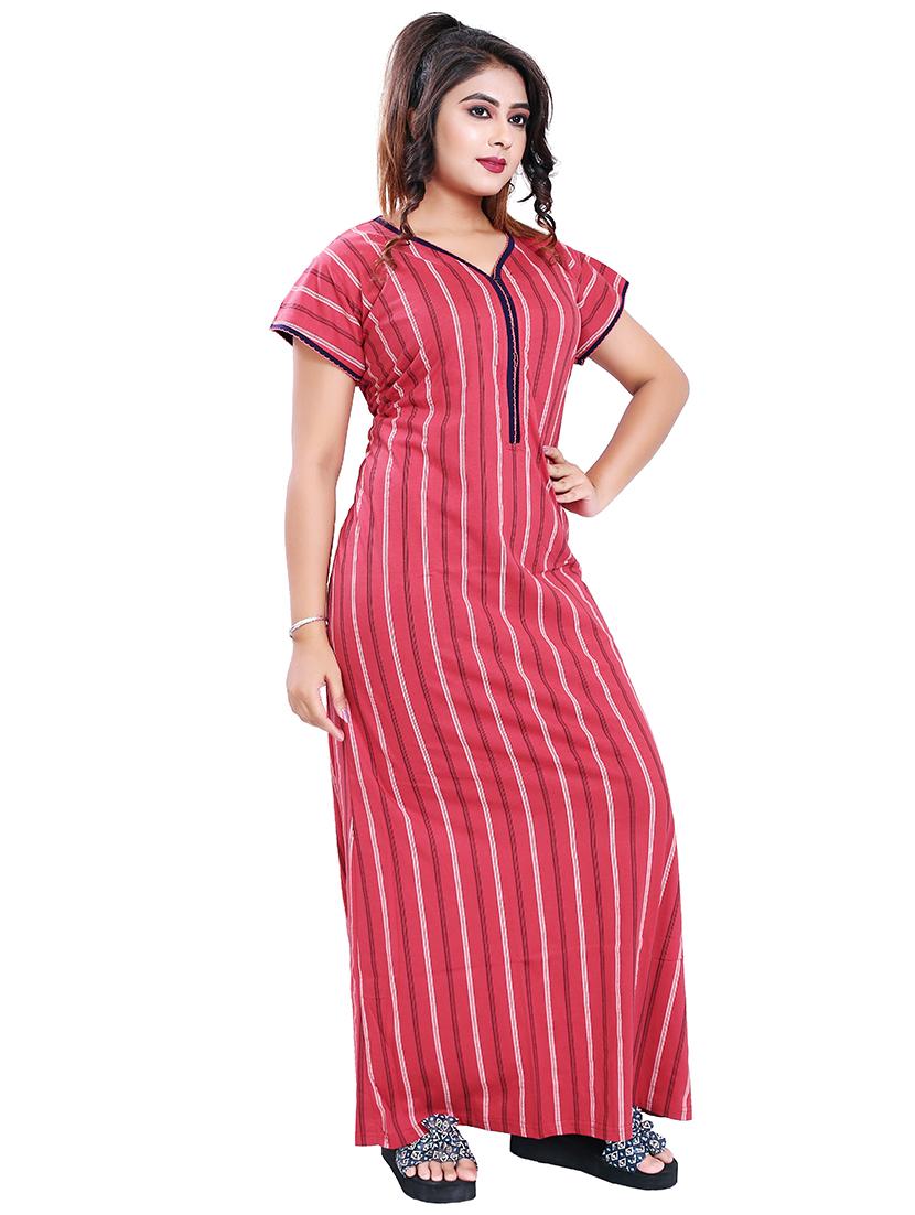 v-neck striped nighty - 17812505 - Standard Image - 1
