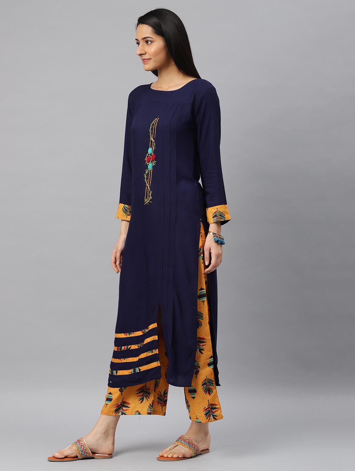 navy rayon kurta palazzo  set - 17812919 -  Standard Image - 1