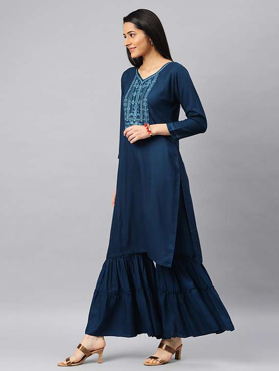 teal rayon kurta sharara  set - 17812923 -  Standard Image - 1