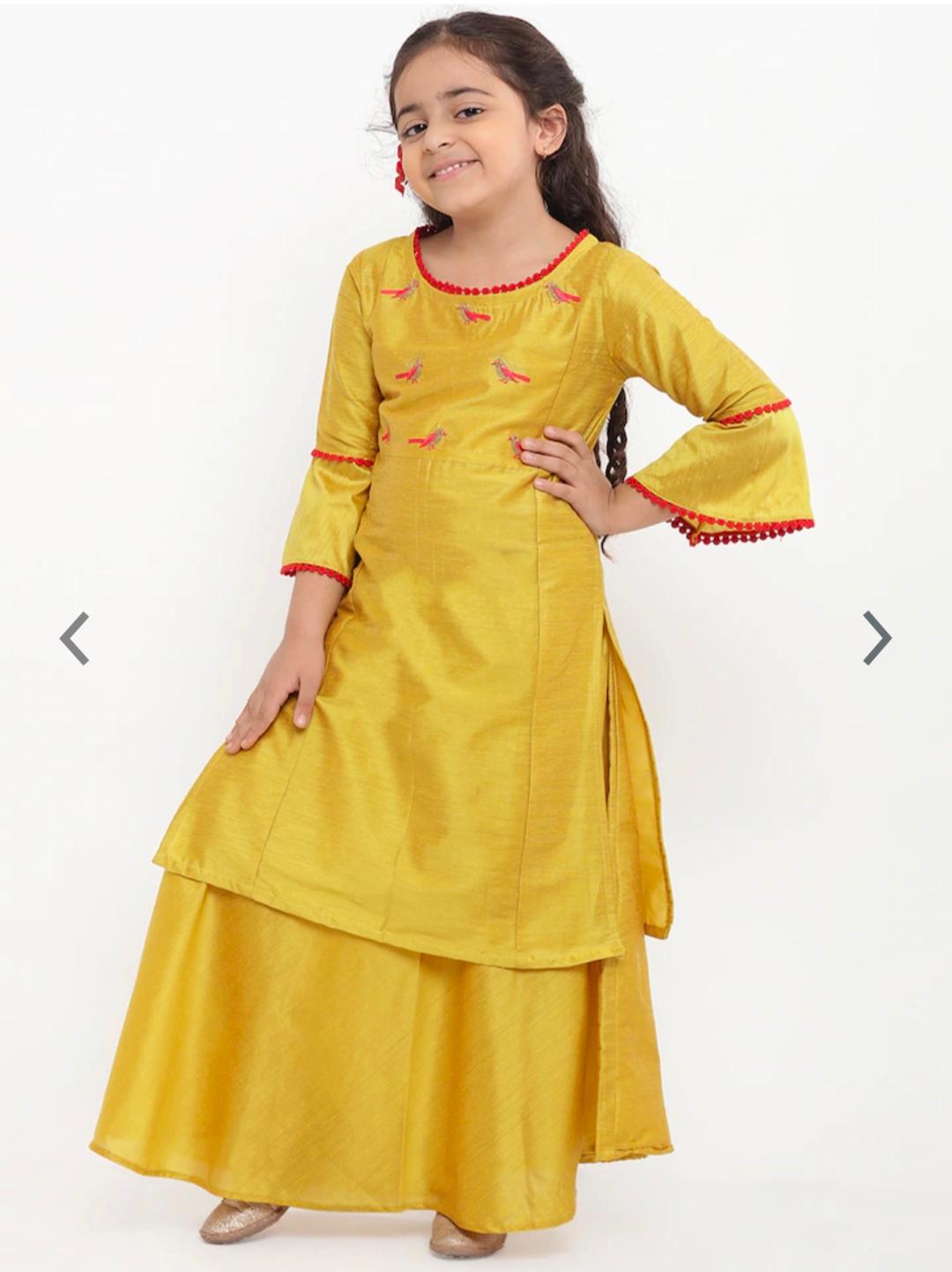yellow cotton embroiderd kurti with skirt - 17813039 - Standard Image - 1