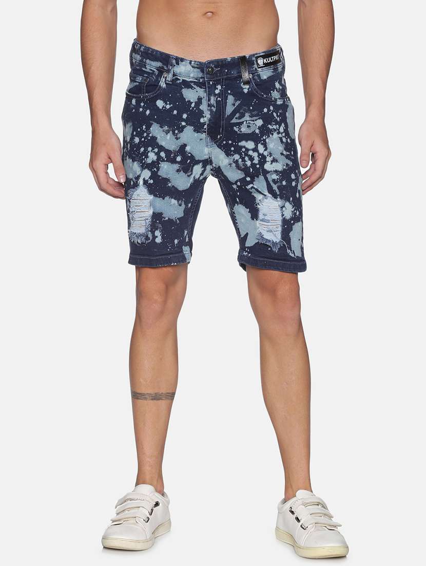 blue printed denim shorts - 17813703 -  Zoom Image - 0