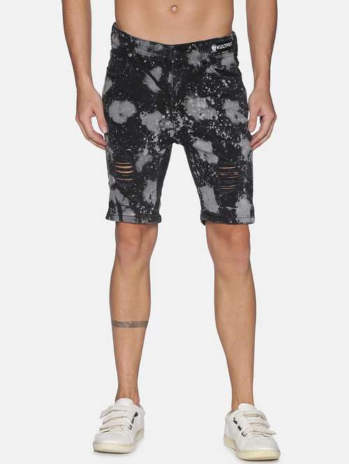 black printed denim shorts - 17813704 - Standard Image - 0