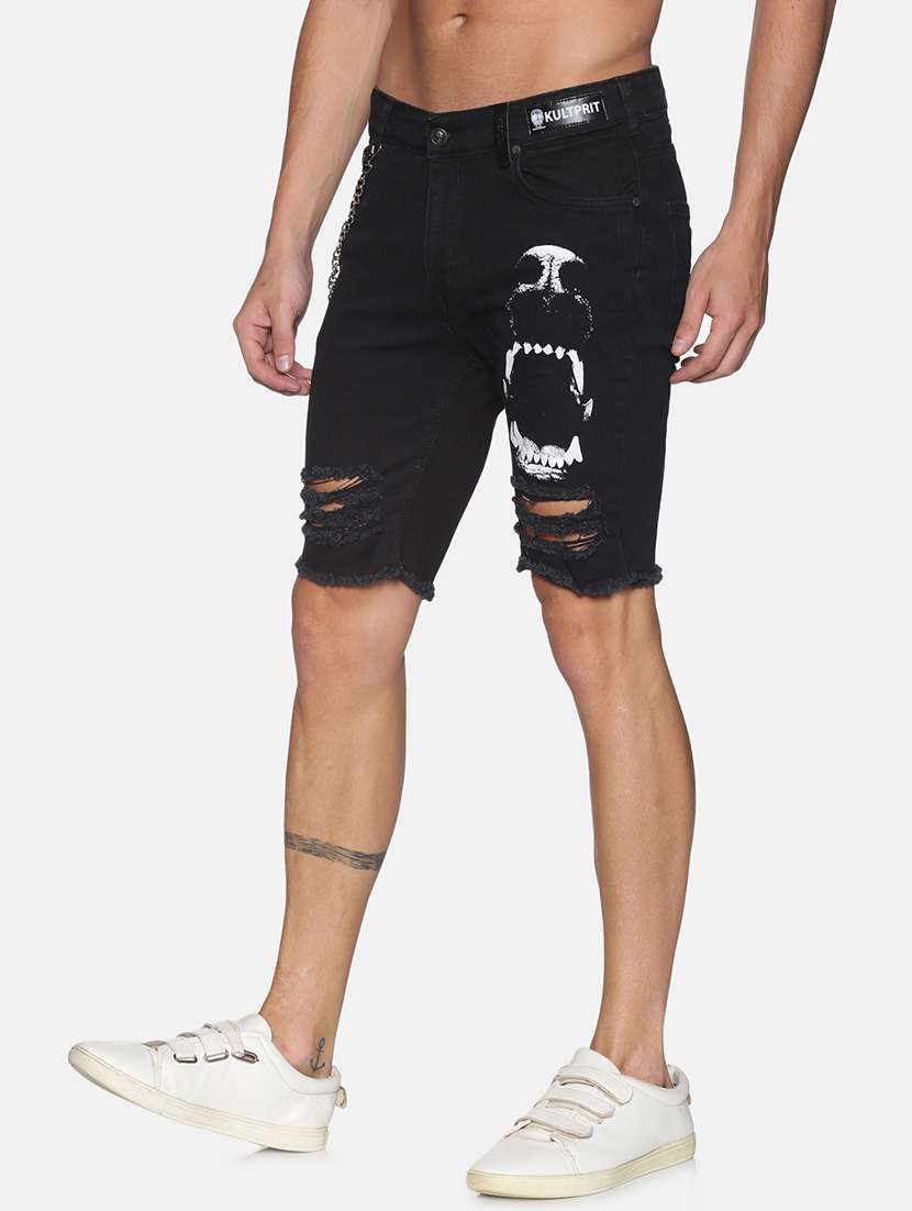 black printed ripped denim shorts - 17813705 -  Standard Image - 1