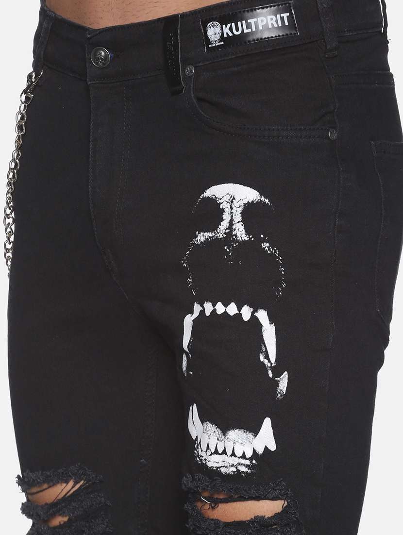 black printed ripped denim shorts - 17813705 - Standard Image - 4