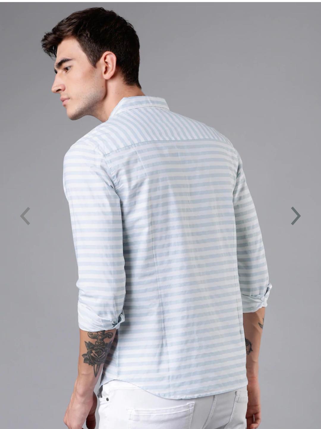 light blue&white casual cotton shirt - 17814326 - Standard Image - 1