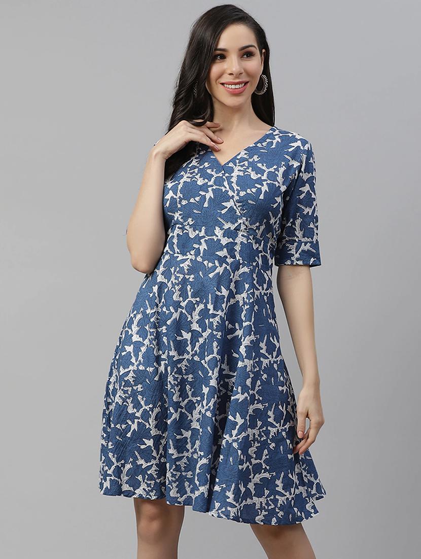 v-neck floral fit & flare dress - 17814928 - Zoom Image - 0