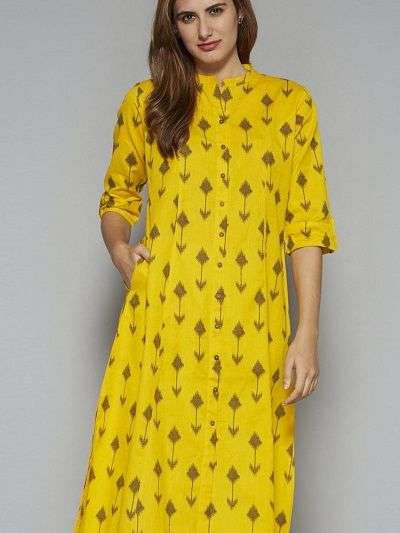 yellow cotton kurti - 17814951 -  Standard Image - 1