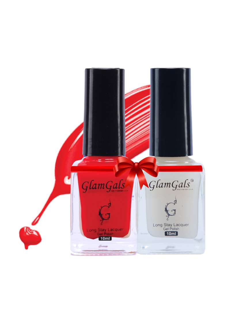 glamgals long stay lacquer pastel nail polish - lady in red + top coat ( matte ) combo