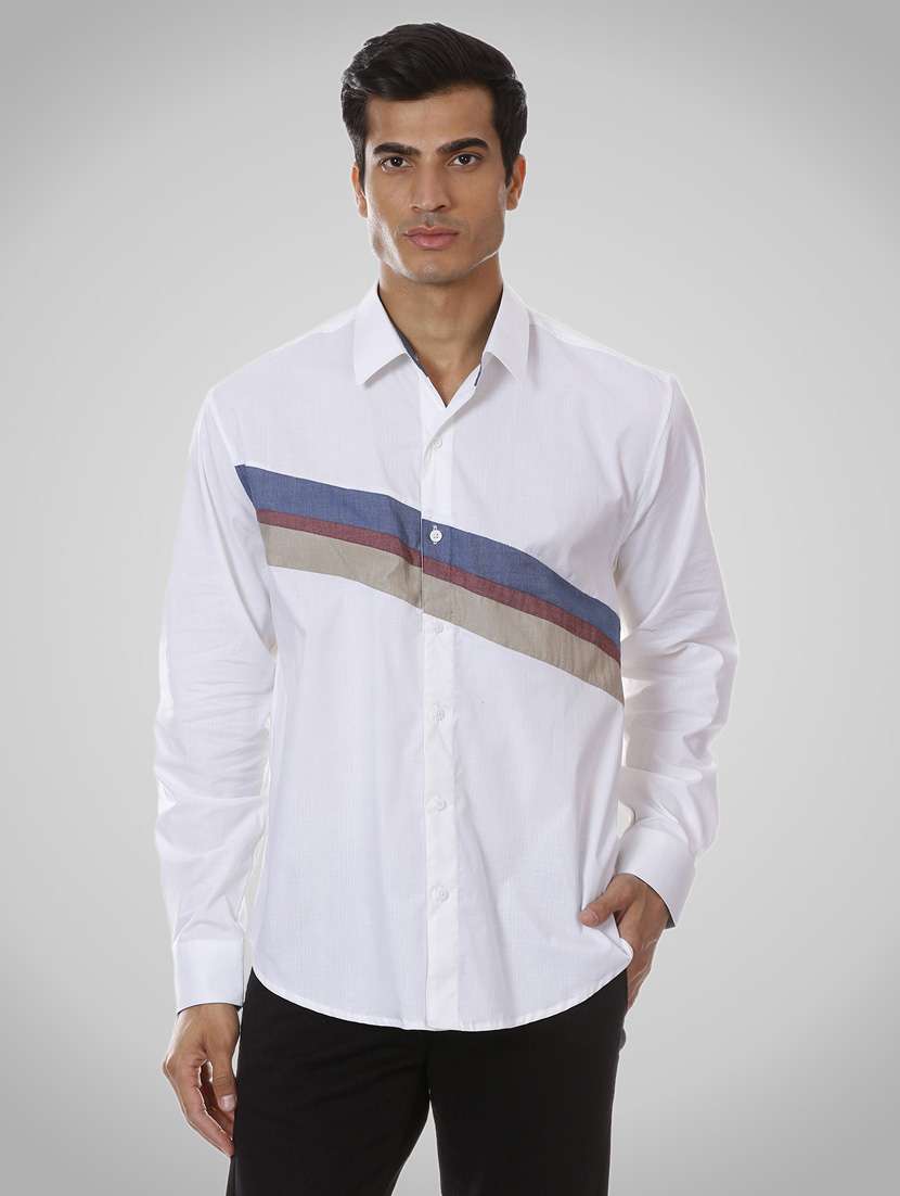 white color block casual shirt