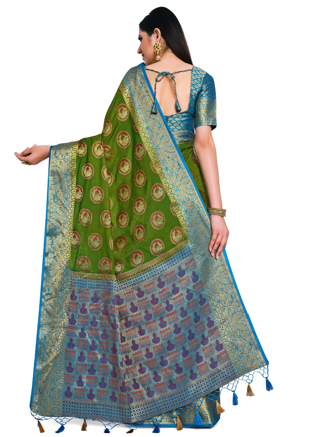 zari floral kanjivaram saree with blouse - 17815760 - Standard Image - 1