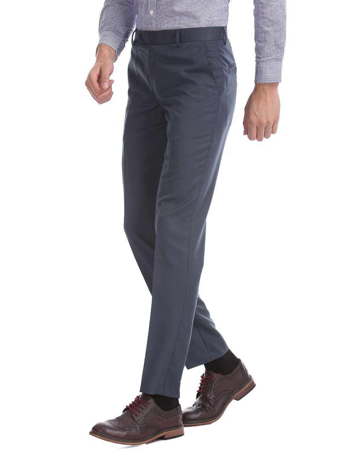navy blue textured flat front formal trouser - 17816954 -  Standard Image - 1