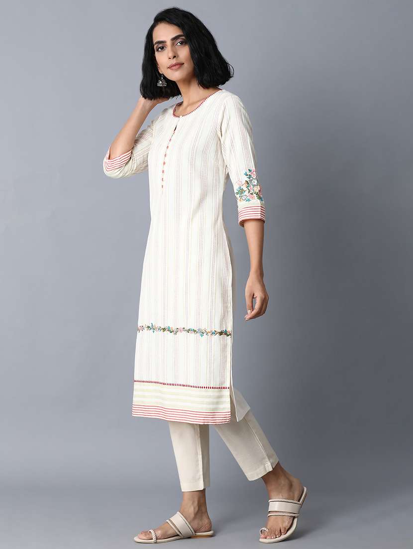 beige cotton straight kurta - 17818005 -  Standard Image - 1