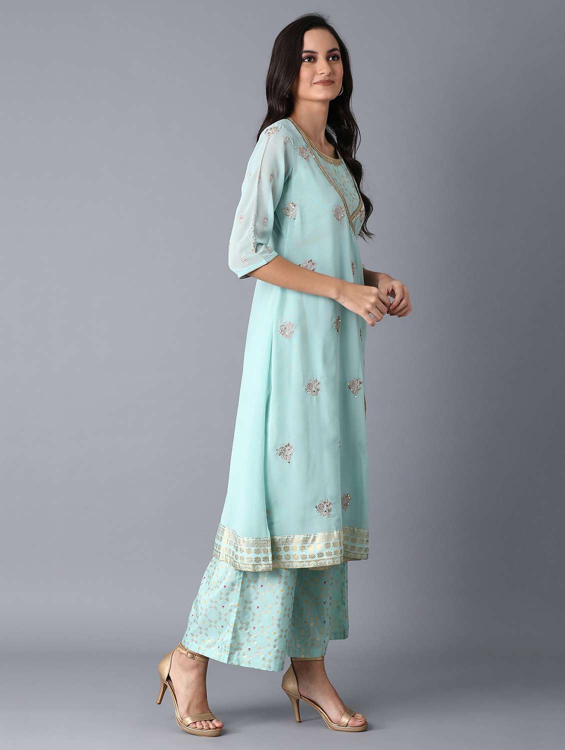 embellished kurta palazzo set - 17818038 -  Standard Image - 1