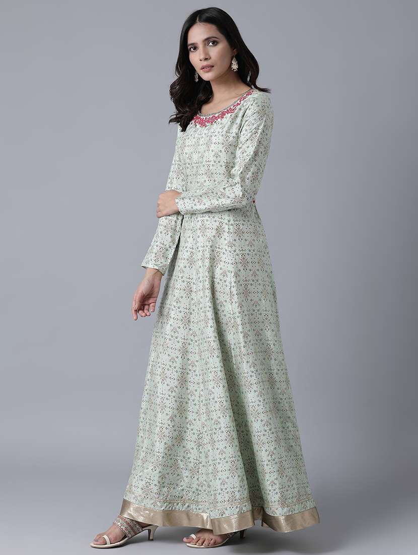 green viscose a-line ethnic dress - 17818202 -  Standard Image - 1