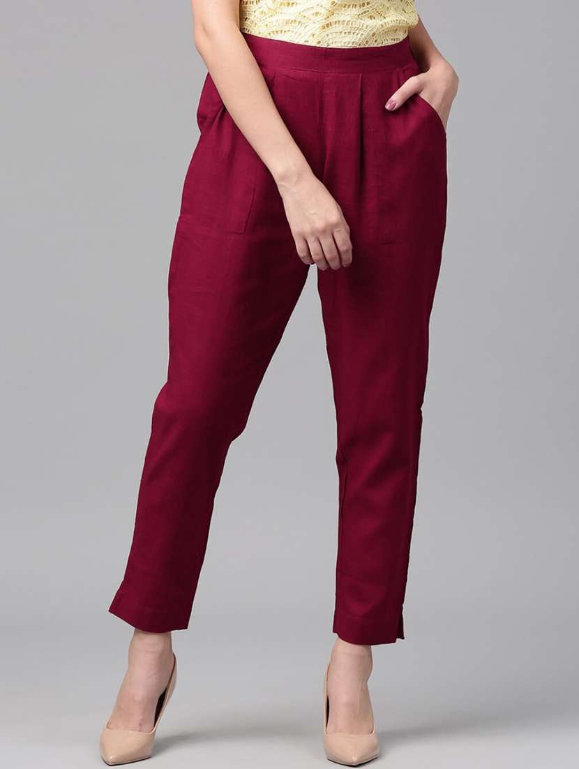 mid rise solid pleated trouser