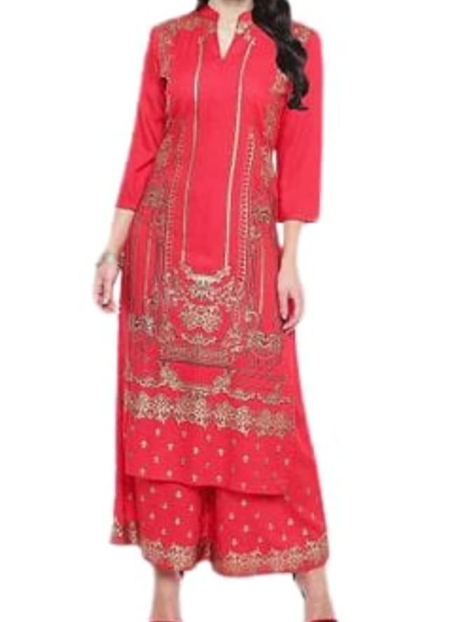 rayon printed kurta with palazzo set - 17820584 - Standard Image - 1