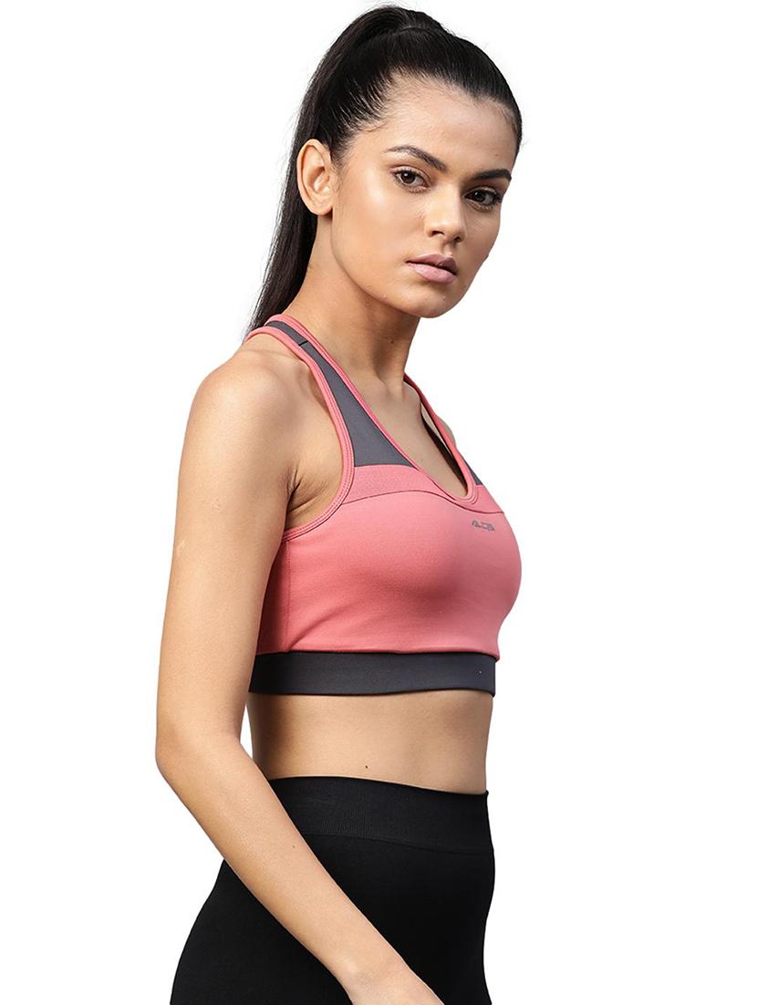 pink color block sports bra - 17820621 - Standard Image - 1