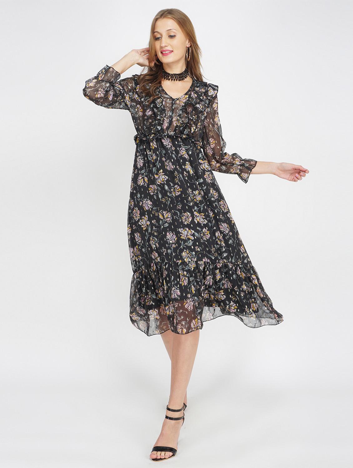 v-neck floral a-line dress - 17822193 -  Standard Image - 1