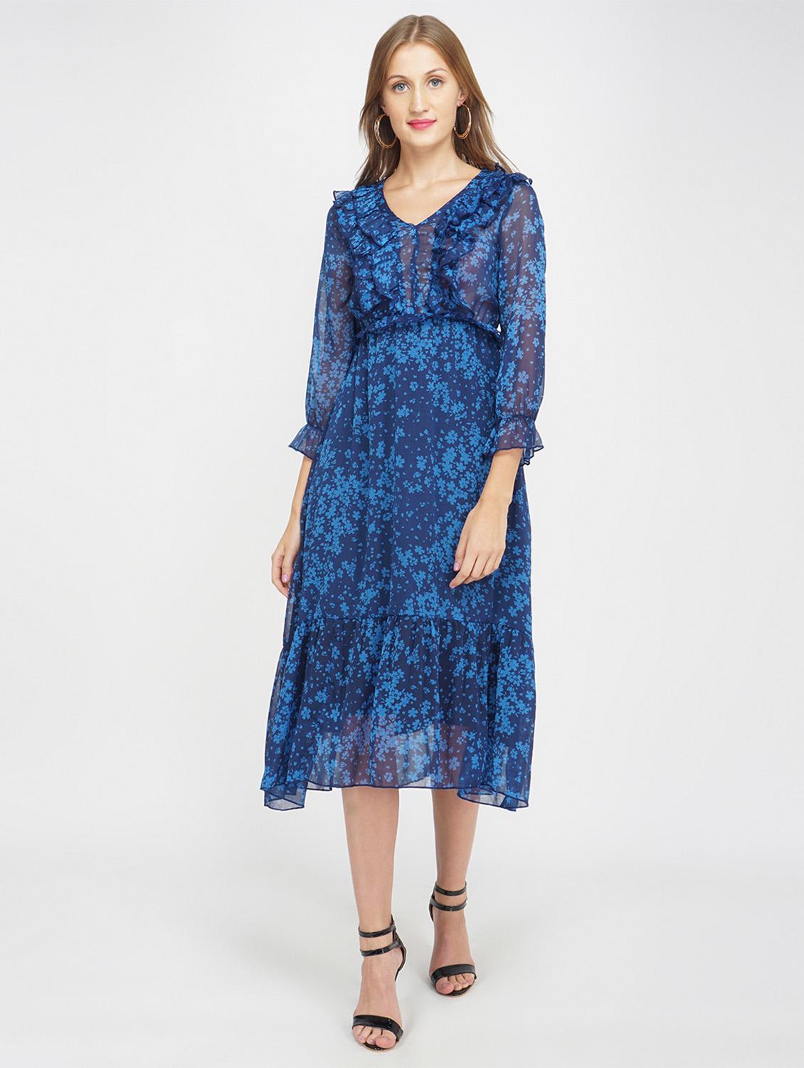 v-neck floral a-line dress