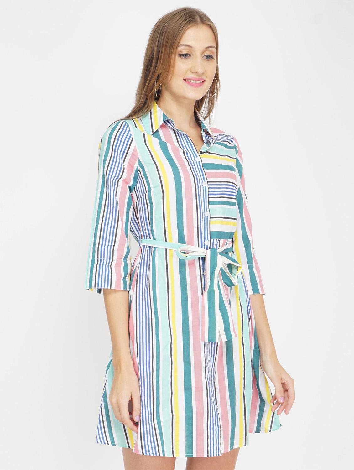 tie front striped shirt dress - 17822201 - Standard Image - 1
