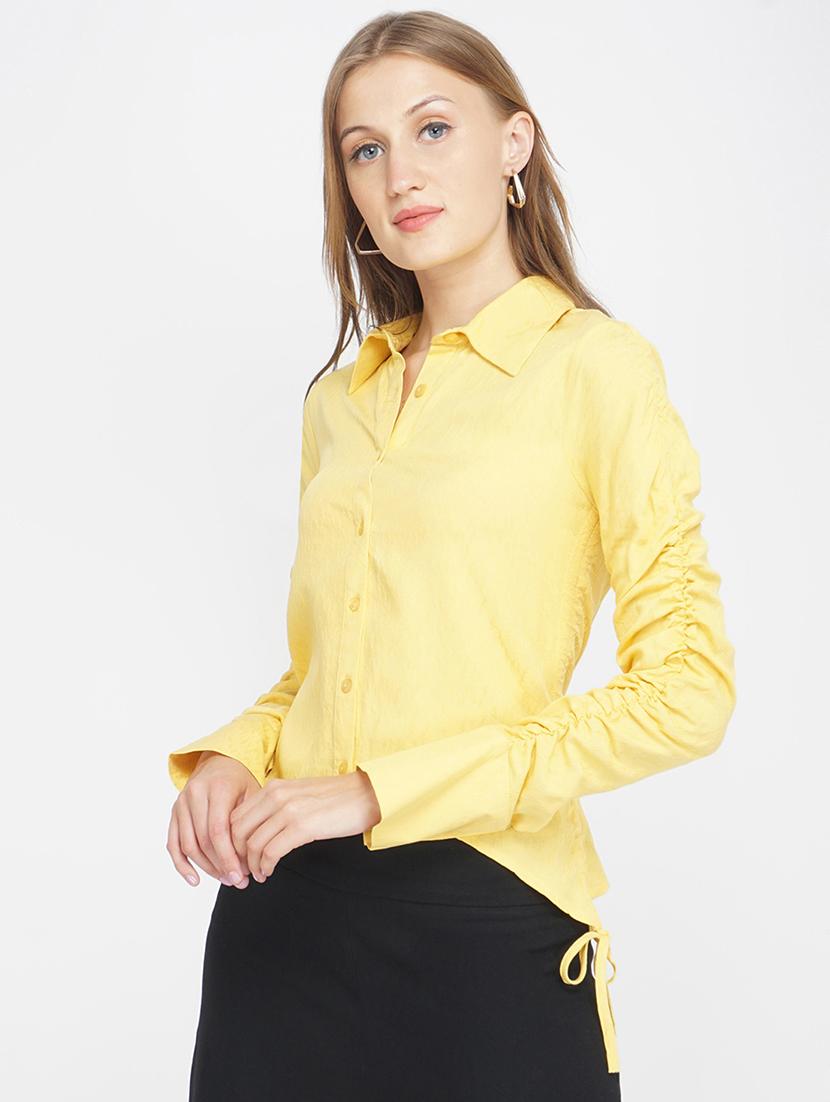 ruched sleeve high low shirt - 17822237 -  Standard Image - 1