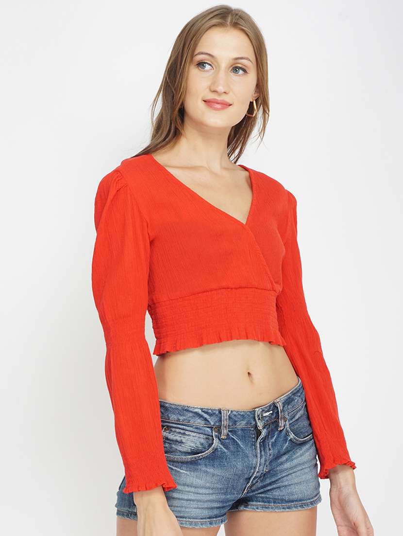 women's crop overlap neck top - 17822257 -  Standard Image - 1