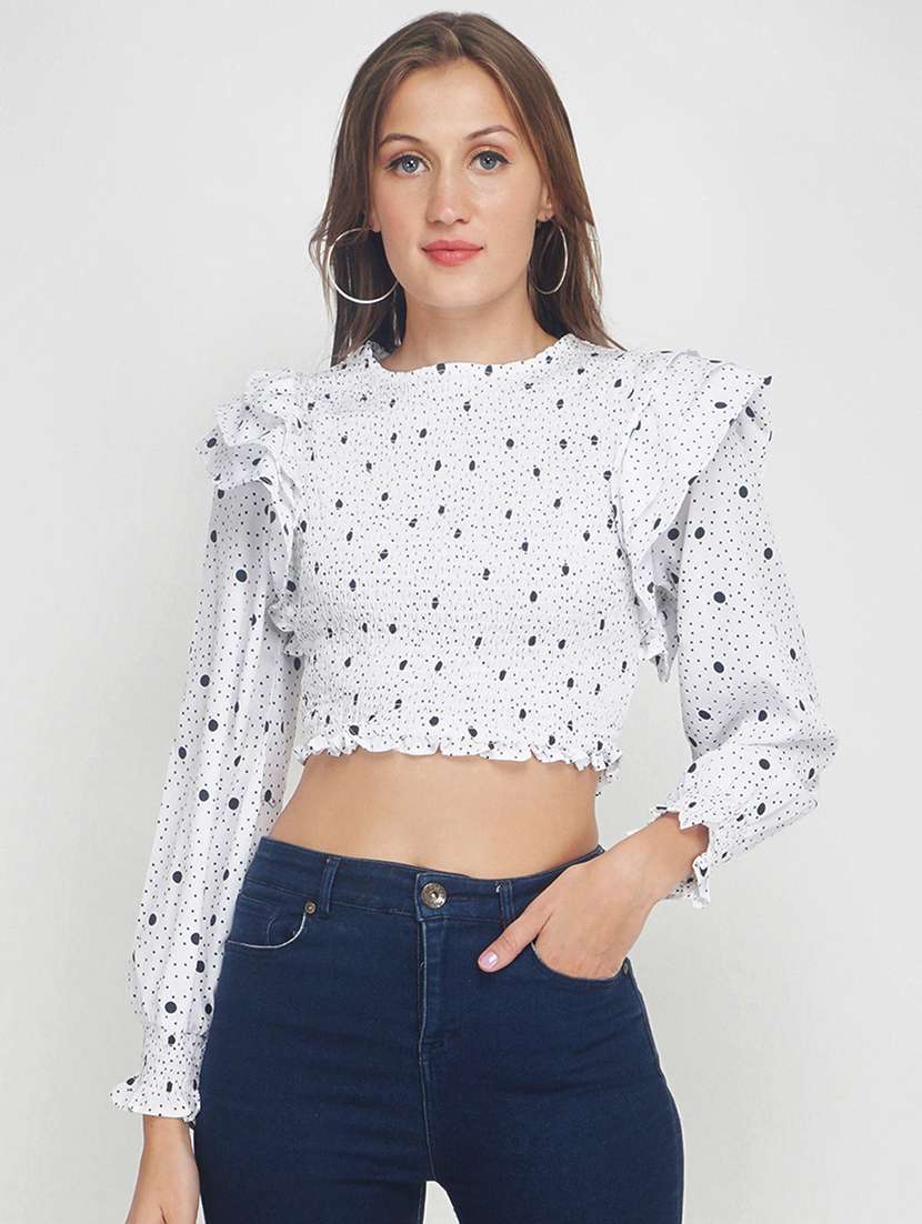 smocked printed crop top 