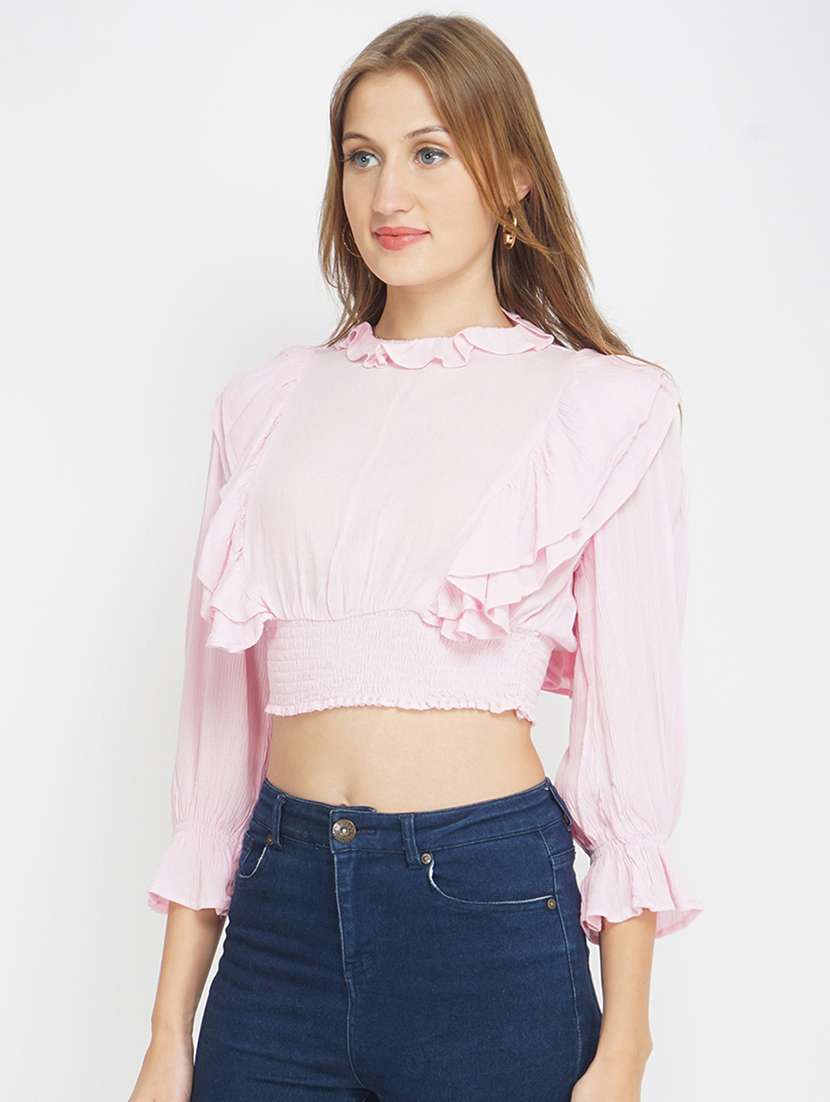 ruffle detail crop top  - 17822286 -  Standard Image - 1