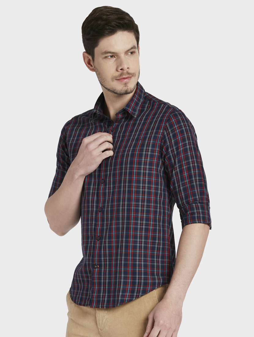 navy blue checkered casual shirt - 17822996 -  Standard Image - 1