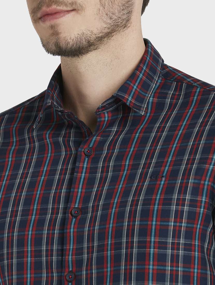 navy blue checkered casual shirt - 17822996 - Standard Image - 4