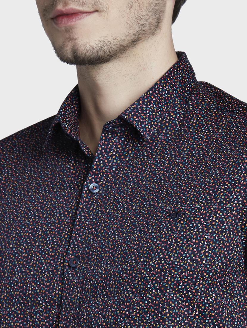 dark blue printed casual shirt - 17823004 - Standard Image - 4