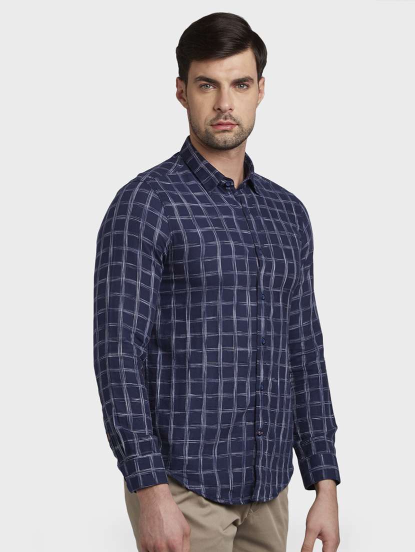navy blue checkered casual shirt - 17823010 - Standard Image - 1