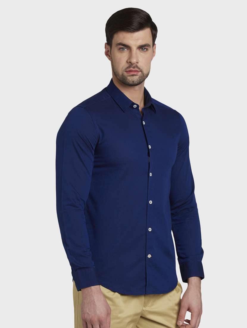 navy blue self design casual shirt - 17823017 - Standard Image - 1