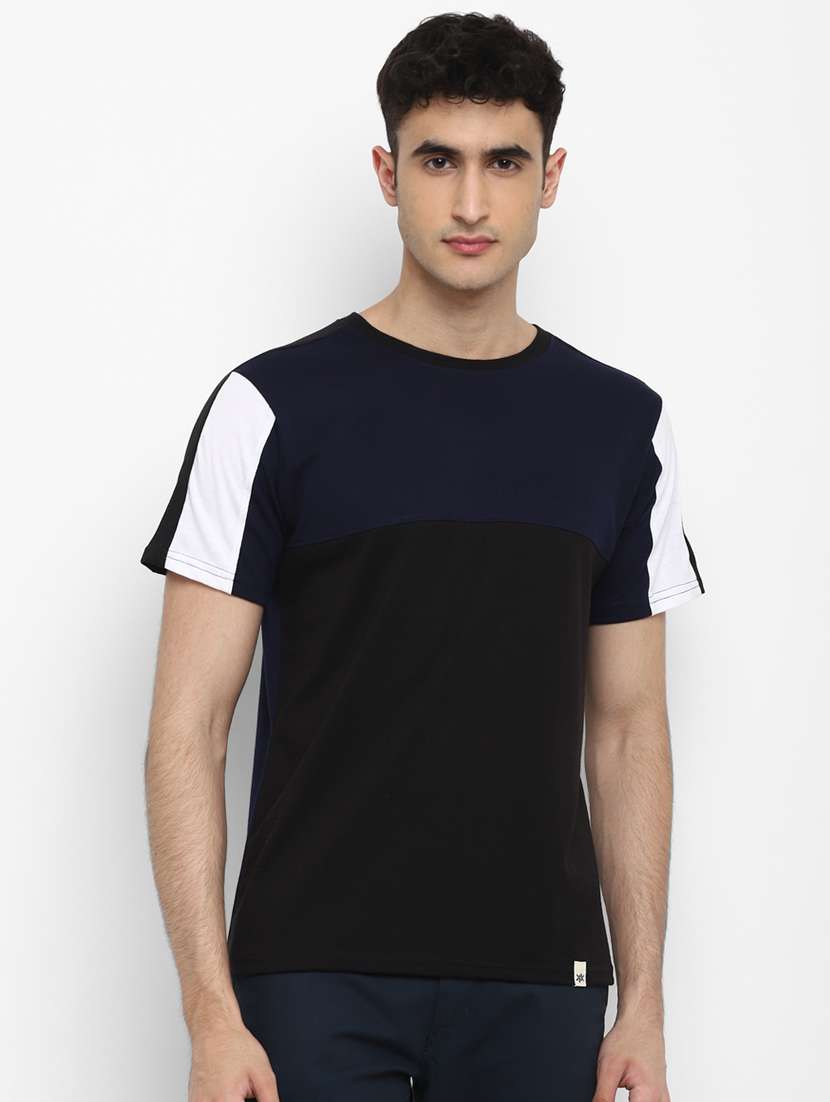 men black color block cut & sew t-shirt