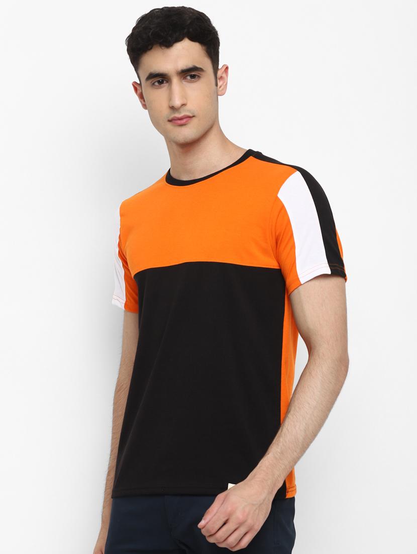 orange color block cut & sew t-shirt - 17823607 - Standard Image - 1