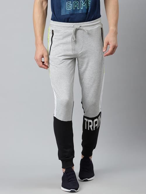 grey color block printed jogger - 17825396 -  Standard Image - 0