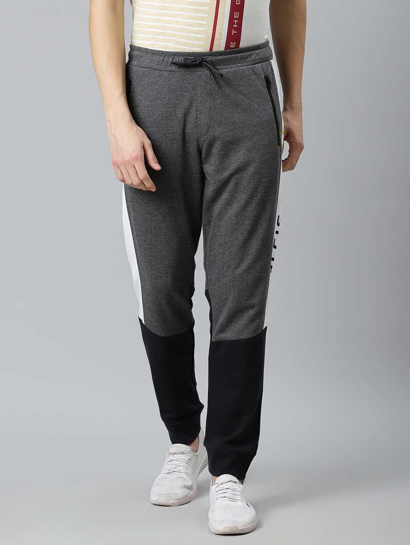 charcoal grey color block printed jogger