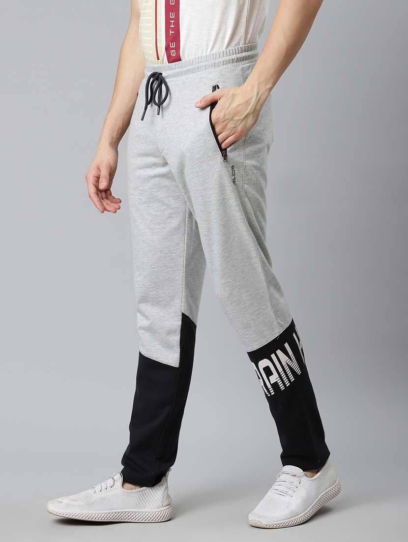 grey color block  full length track pant - 17825405 -  Standard Image - 1