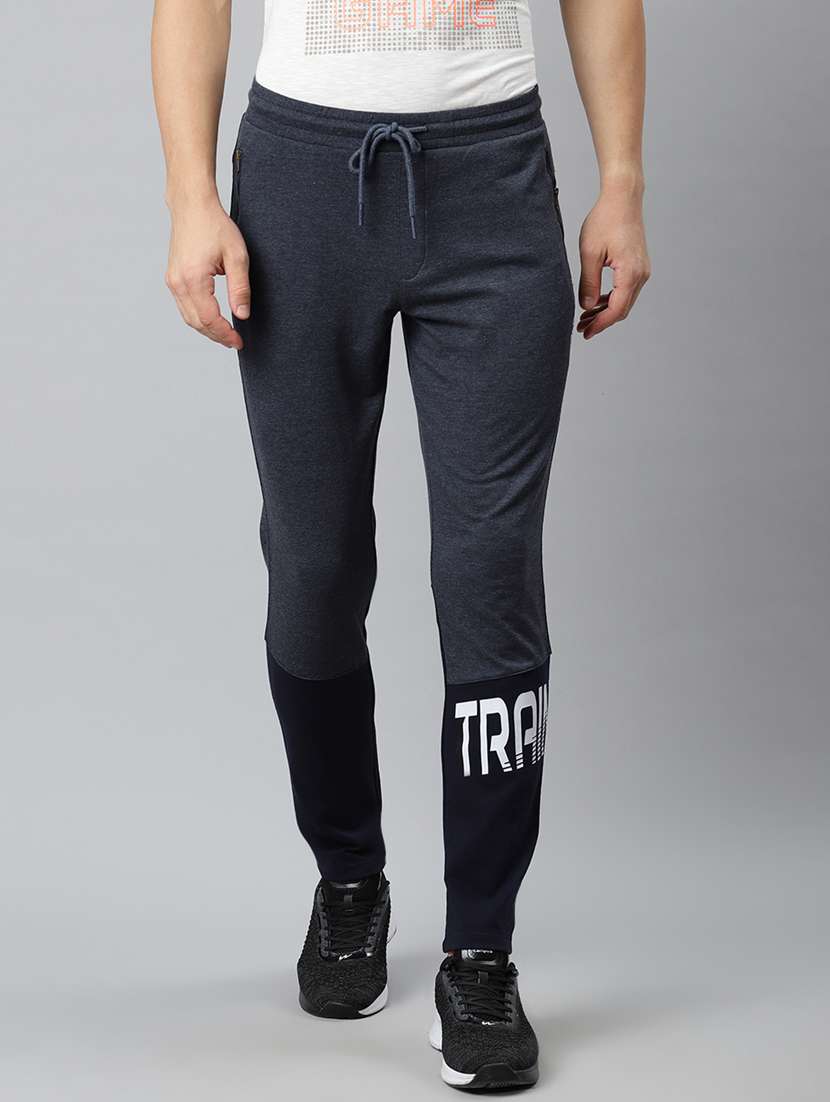 navy blue color block  full length track pant