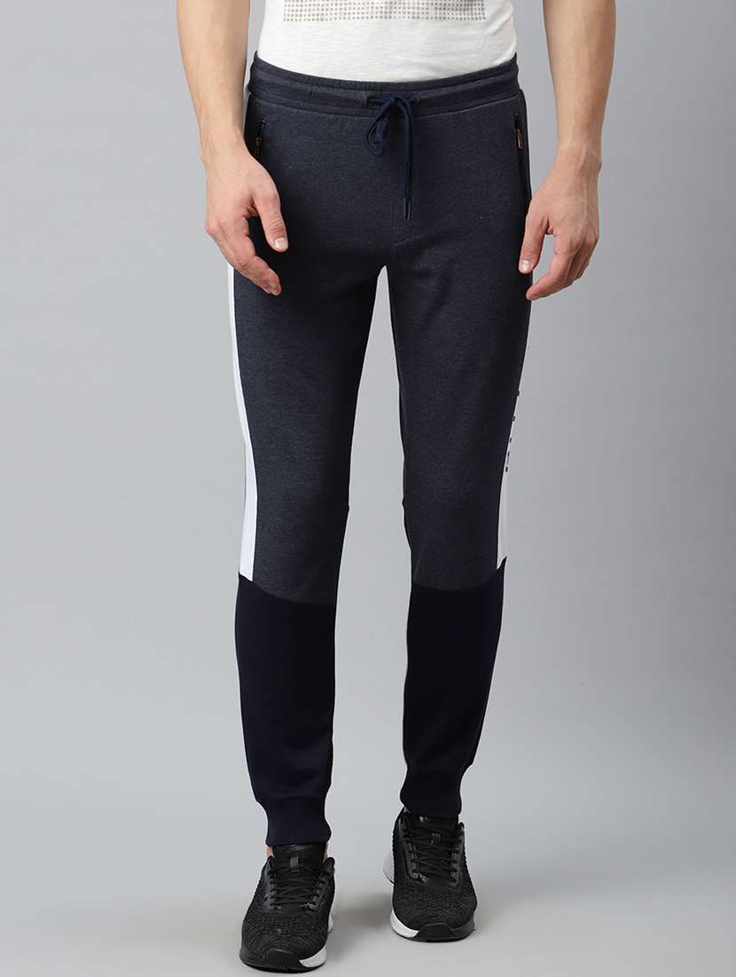 navy blue color block full length track pant