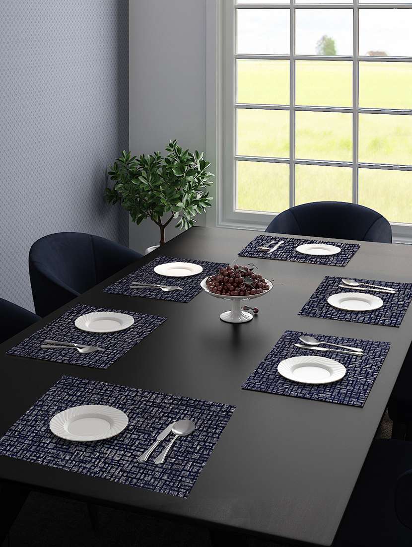 saral home unique quality viscose dining table kitchen placemats pack of 6 (34x45 cm, blue)